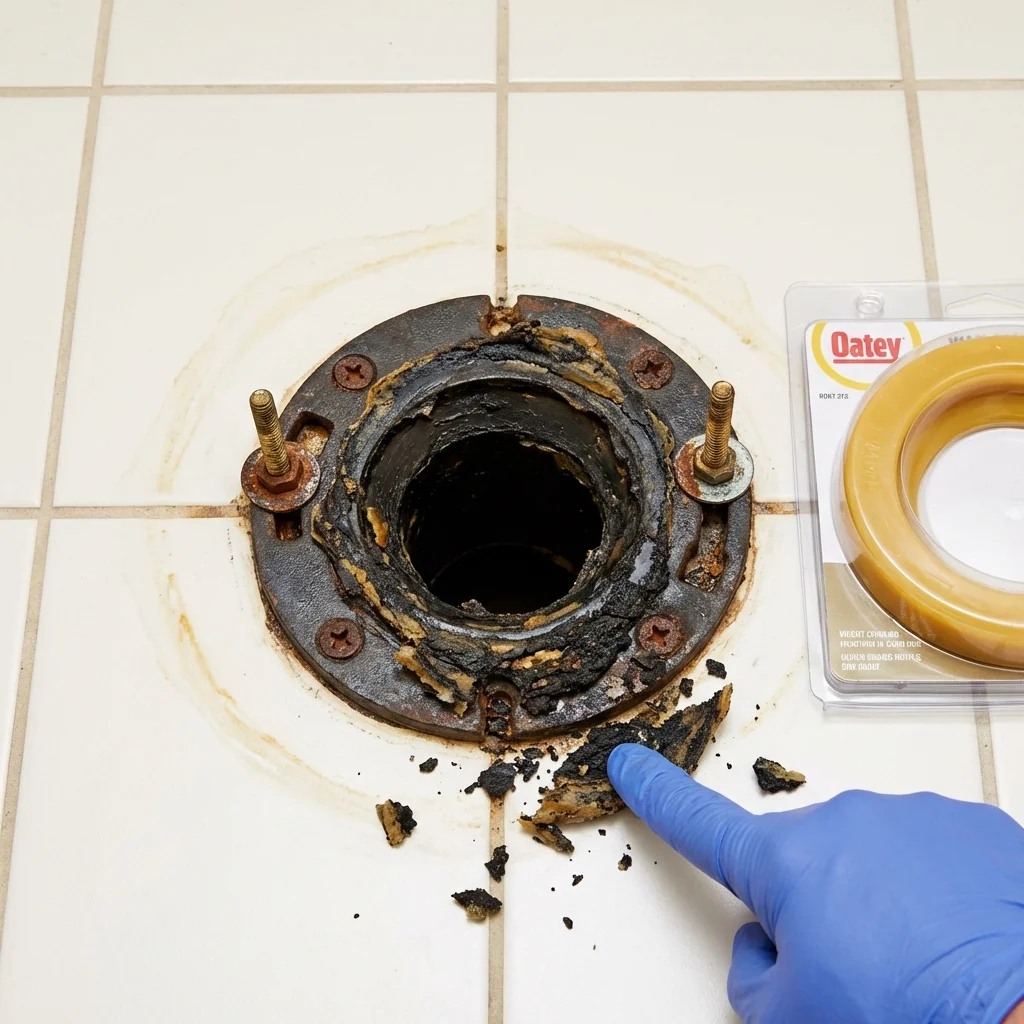 Failed wax ring showing water seepage at the base of a toilet in a Springfield, SD home