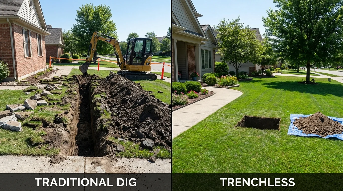 Trenchless sewer repair with minimal yard damage versus traditional excavation in Springfield, SD